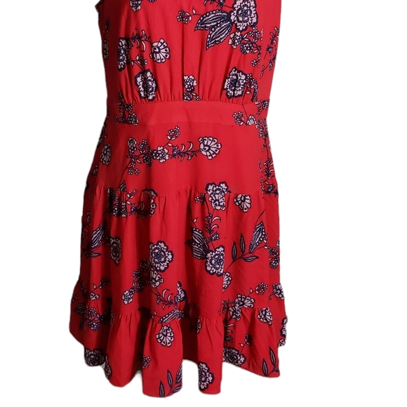 Eliza J Red Floral Print Mini Dress Size 14 Mock Neck Open Back Bow Feminine - Picture 3 of 15